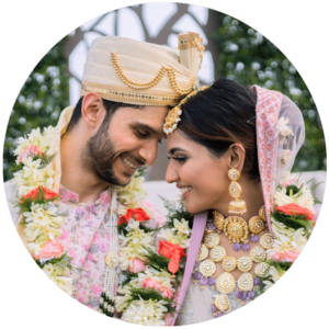 South Asian couple in a long distance marriage at their wedding ceremony