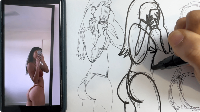 Woman doing a drawing virtual date that is romantic and intimate for long distance couples