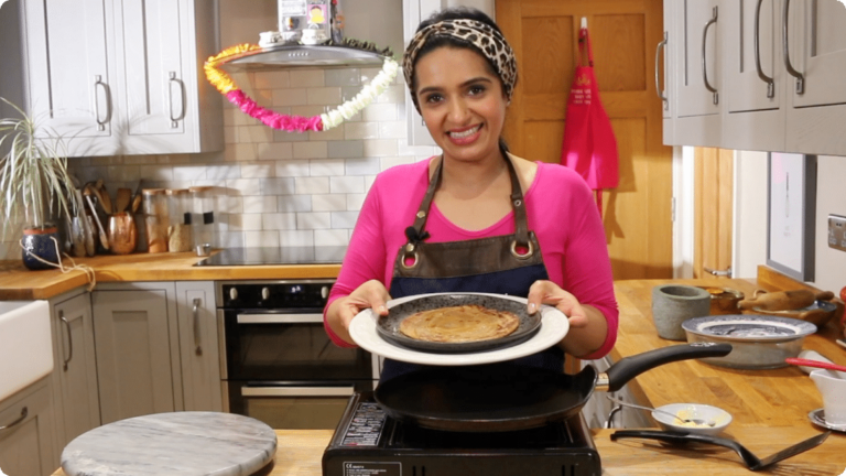 Indian chef teaching couples in long distance relationships how to cook parathas